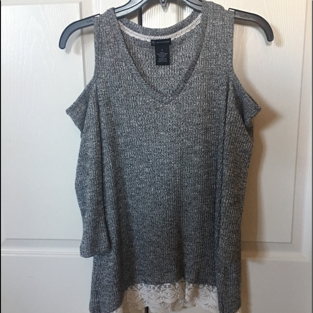 Grey with silver thread cold shoulder top